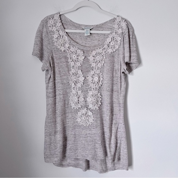 Sundance Oatmeal Lace Applique Linen Letty Shirt Silver Thread Seaming Summer - Picture 4 of 12